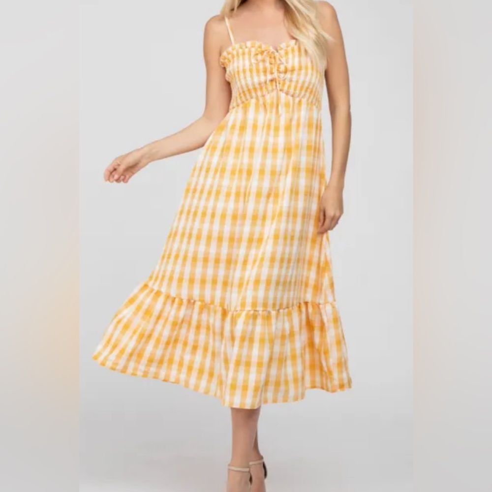 Yellow Smocked Gingham Midi/Maxi Dress Maternity